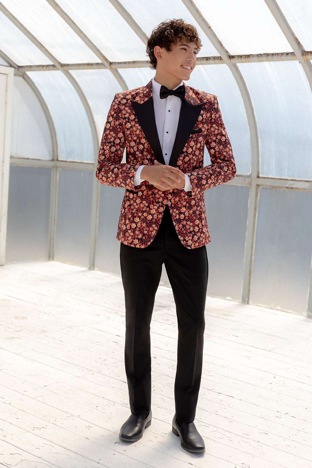 Floral Fusion Burnt Orange Peak Tuxedo Jacket (Separates) by Ted Stanford