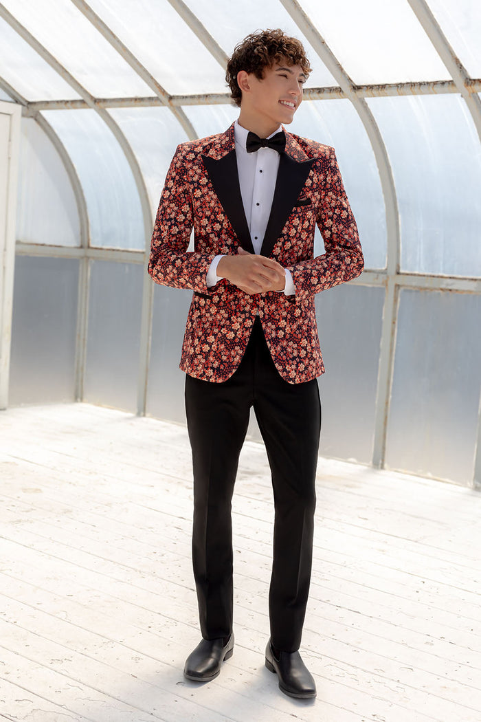 Floral Fusion Burnt Orange Peak Tuxedo Jacket (Separates) by Ted Stanford