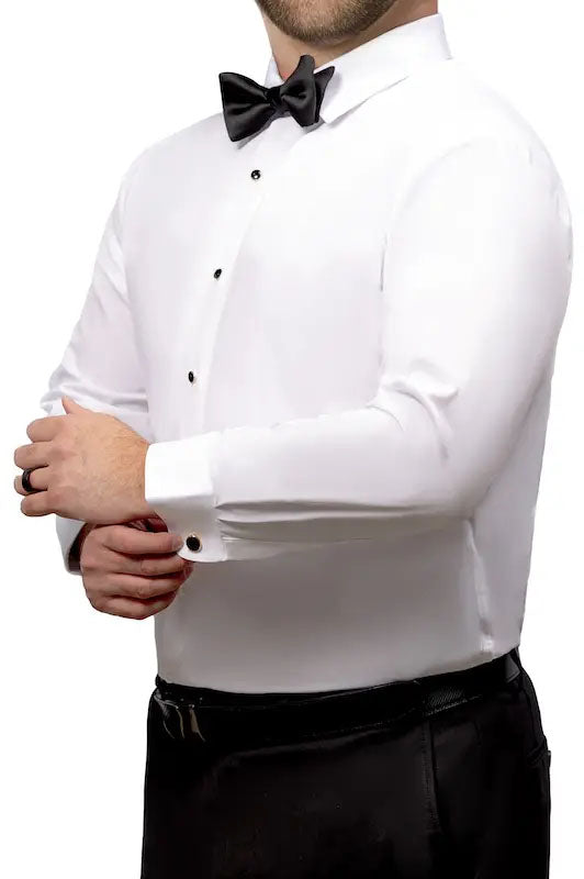 Stretch White Laydown Formal Shirt by Ted Stanford