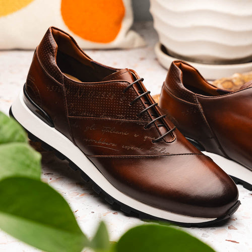 Zelli Testo Burnished Italian Calfskin Dress Sneakers in Brown