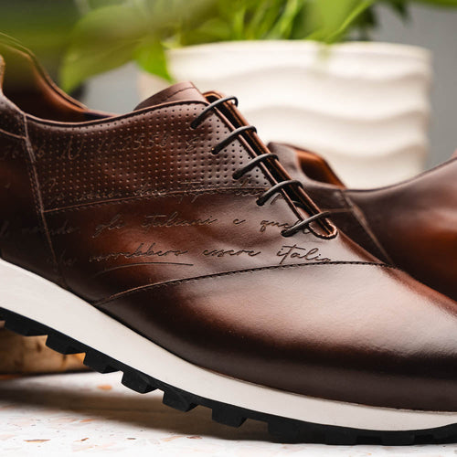 Zelli Testo Burnished Italian Calfskin Dress Sneakers in Brown