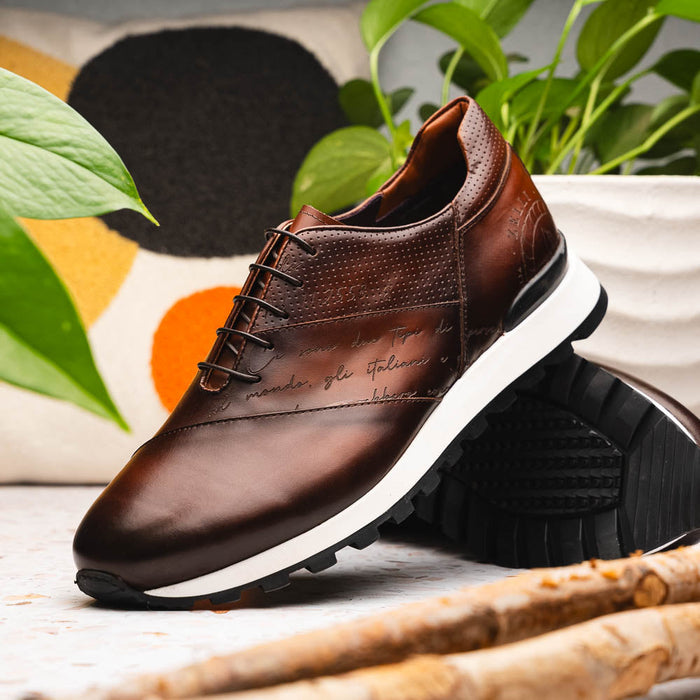 Zelli Testo Burnished Italian Calfskin Dress Sneakers in Brown