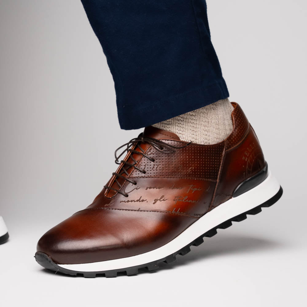 Zelli Testo Burnished Italian Calfskin Dress Sneakers in Brown