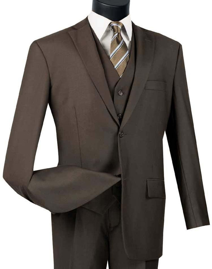 Three Piece Classic Fit Vested Suit Color Brown by Vinci
