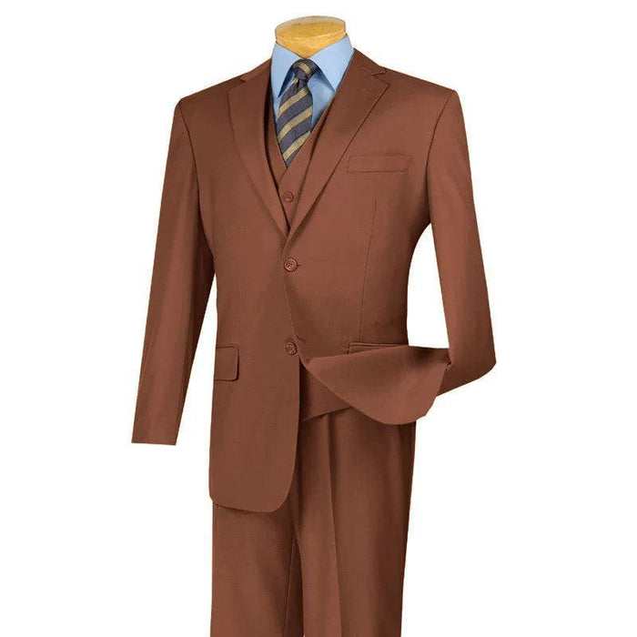 Three Piece Classic Fit Vested Suit Color Cognac by Vinci