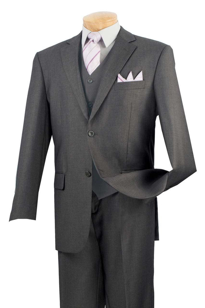 Three Piece Classic Fit Vested Suit Color Heather Gray by Vinci