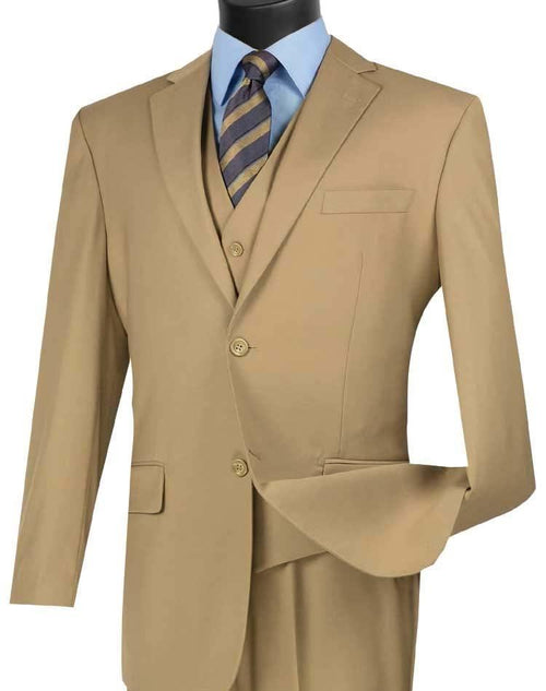 Three Piece Classic Fit Vested Suit Color Khaki by Vinci