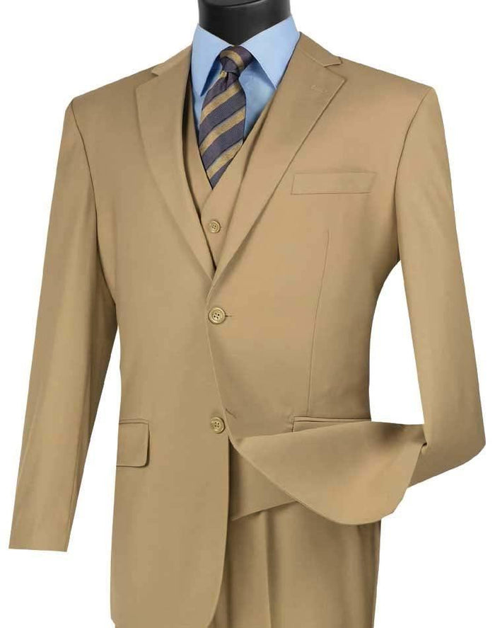 Three Piece Classic Fit Vested Suit Color Khaki by Vinci