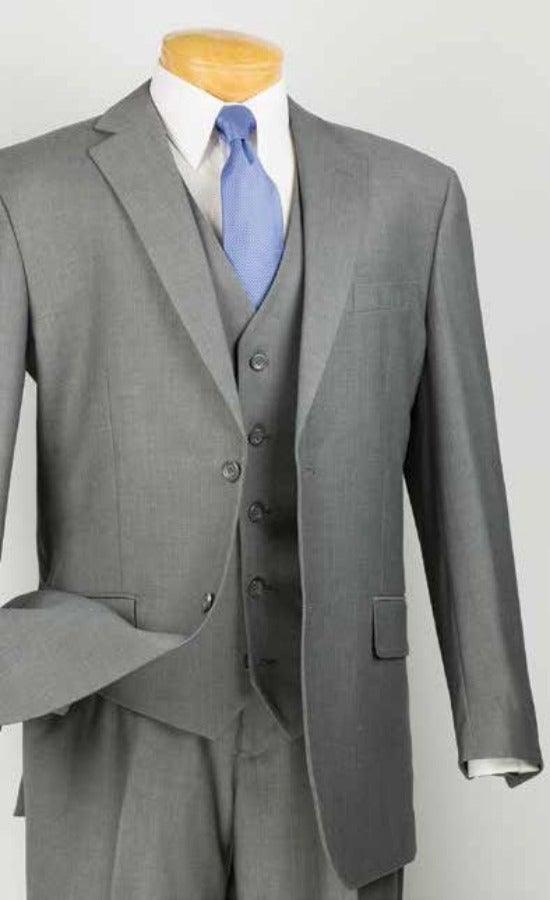 Three Piece Classic Fit Vested Suit Color Medium Gray by Vinci