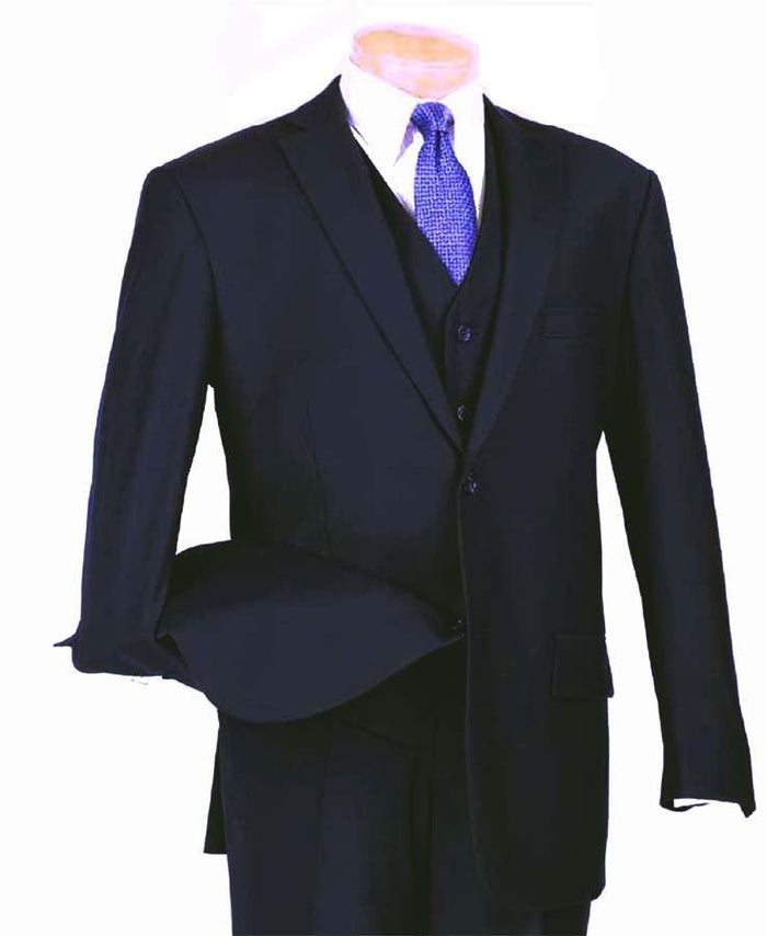 Three Piece Classic Fit Vested Suit Color Navy by Vinci