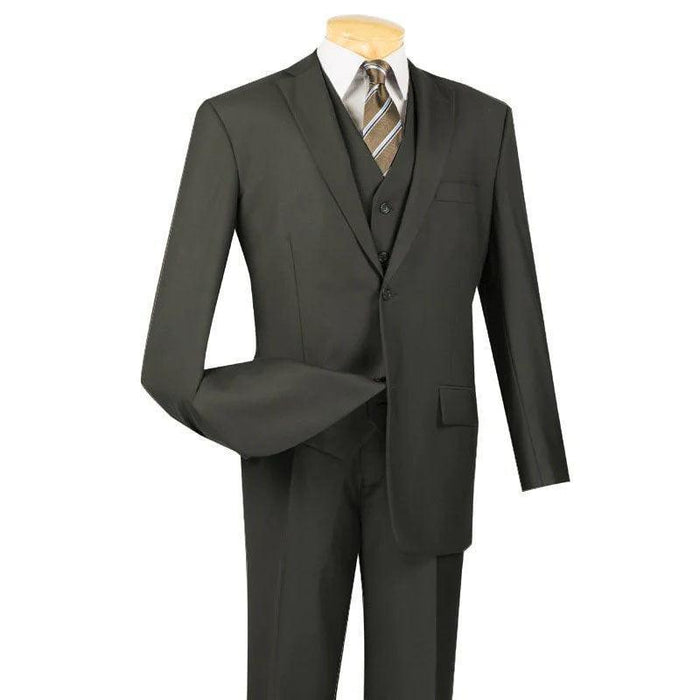 Three Piece Classic Fit Vested Suit Color Olive by Vinci