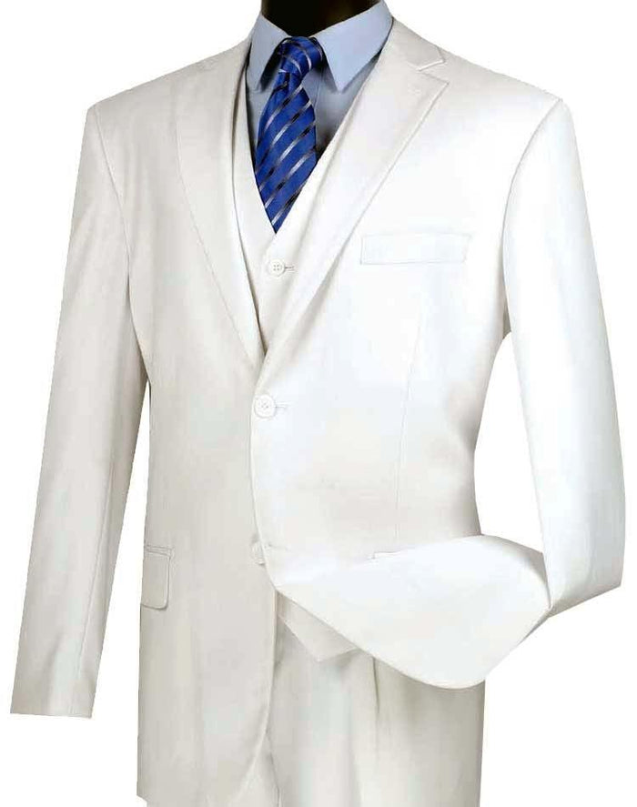 Three Piece Classic Fit Vested Suit, White by Vinci