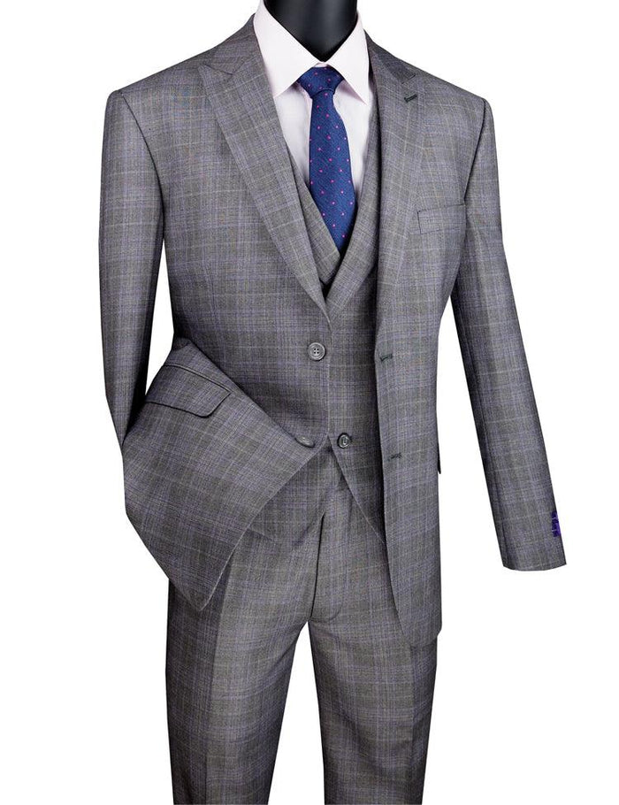 Three Piece Glen Plaid Gray Suit by Vinci