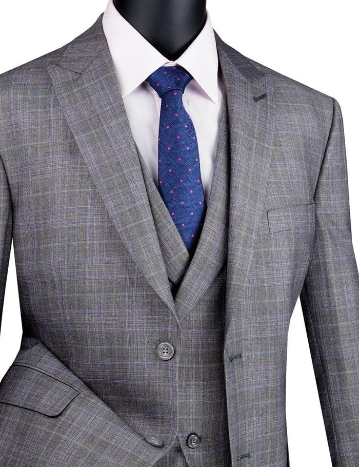 Three Piece Glen Plaid Gray Suit by Vinci