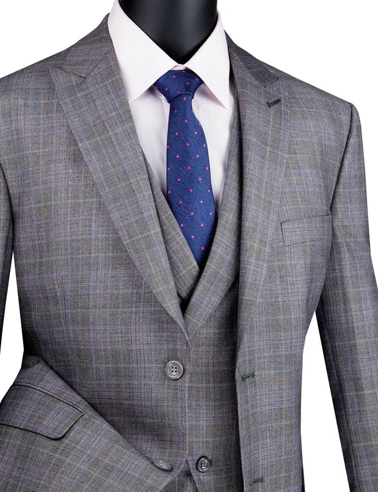 Three Piece Glen Plaid Gray Suit by Vinci