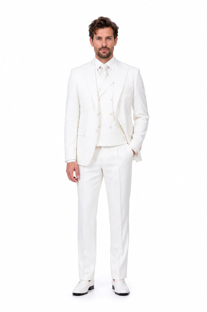 Tiglio Italian Suit - Real Wool Fabric Super 150's San Giovesse off White, Wide Leg Suit & Vest super 150 wool in Color Off White