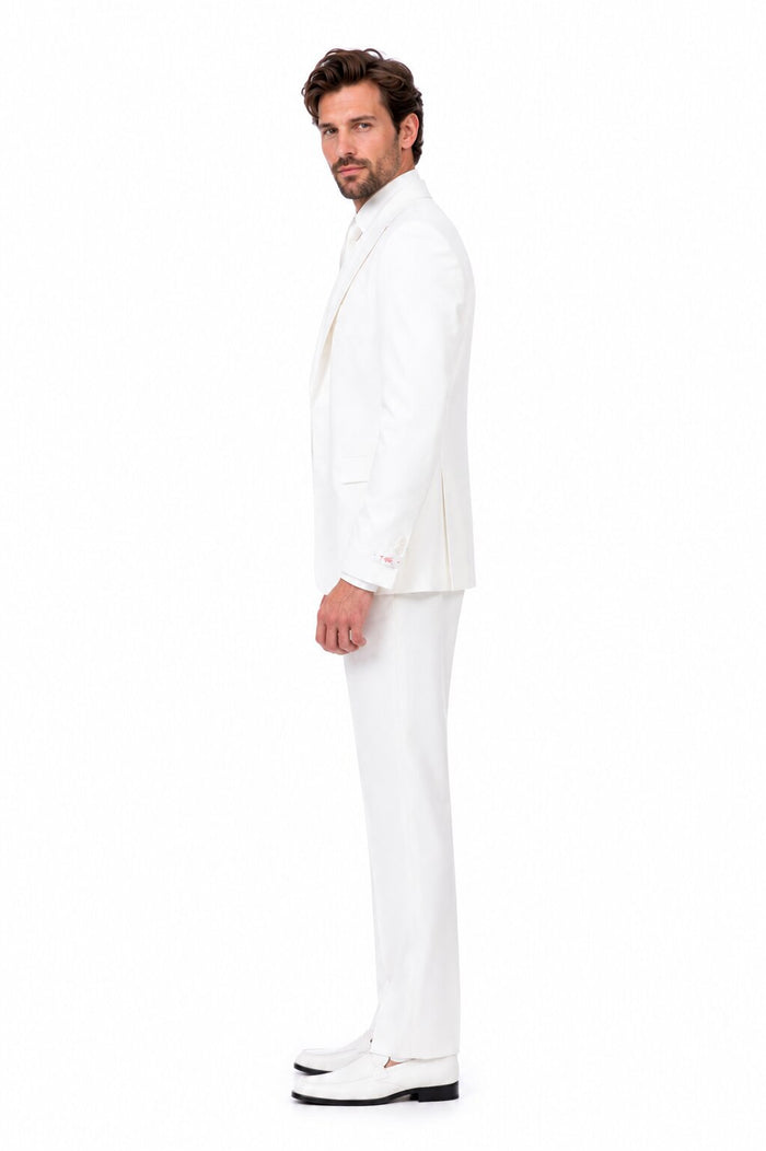 Tiglio Italian Suit - Real Wool Fabric Super 150's San Giovesse off White, Wide Leg Suit & Vest super 150 wool in Color Off White
