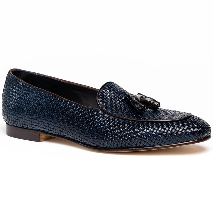 Zelli Tino Woven Calfskin Tassel Loafers | Italian Slip-On Shoes in Blue