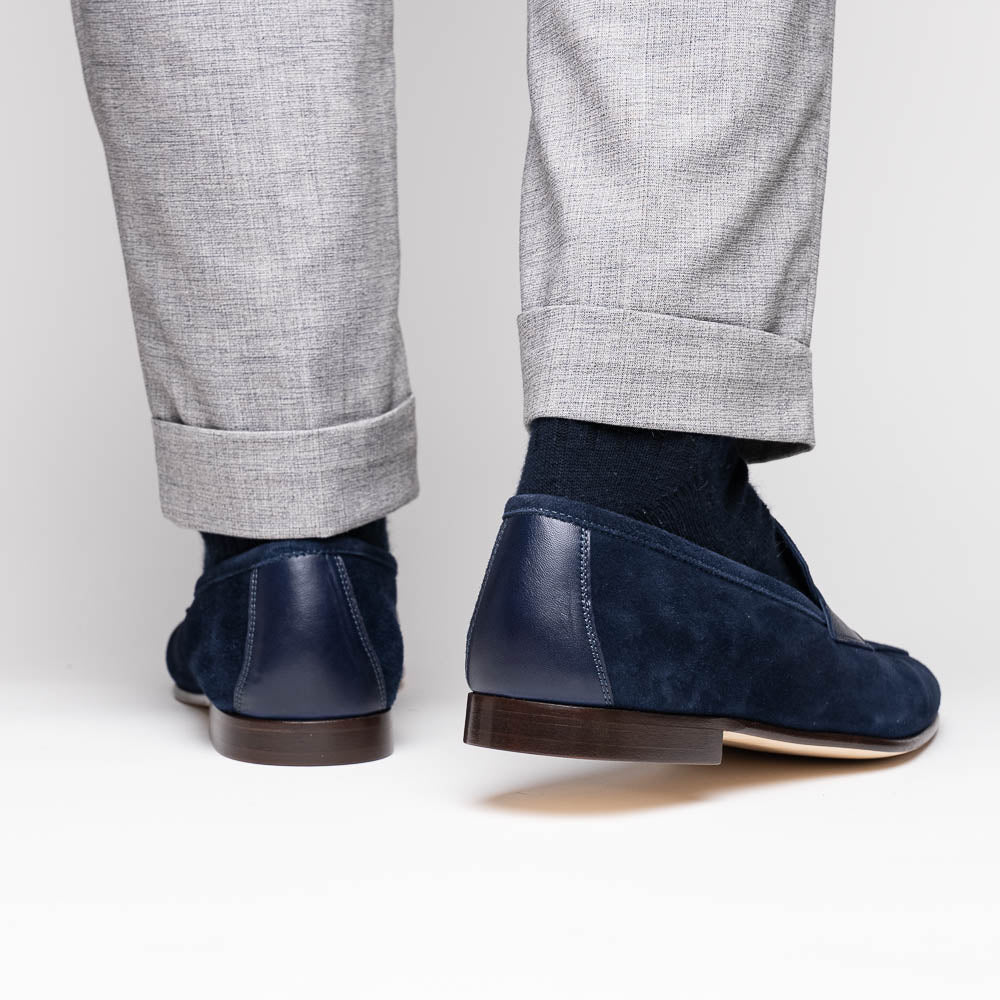 Zelli Tippa Suede and Calfskin Slip-On Penny Loafers in Navy