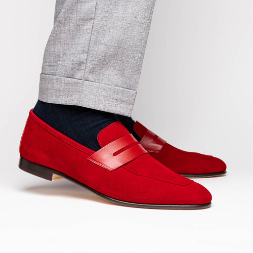 Zelli Tippa Suede and Calfskin Slip-On Penny Loafers in Red