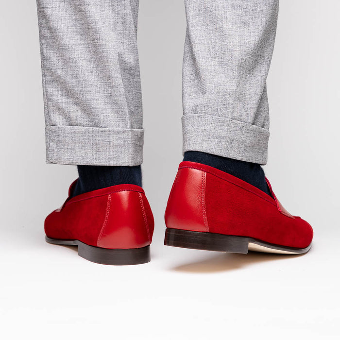 Zelli Tippa Suede and Calfskin Slip-On Penny Loafers in Red