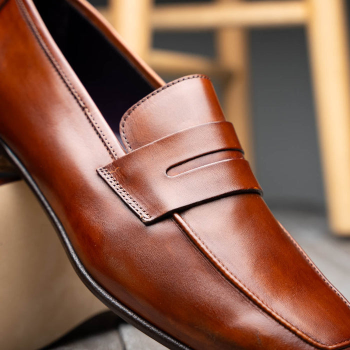 Zelli Tippa Italian Calfskin Penny Loafers, a Classic Cognac Slip-On