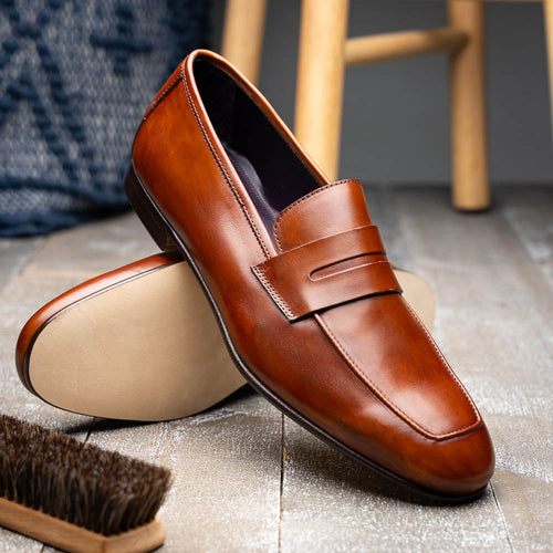 Zelli Tippa Italian Calfskin Penny Loafers, a Classic Cognac Slip-On