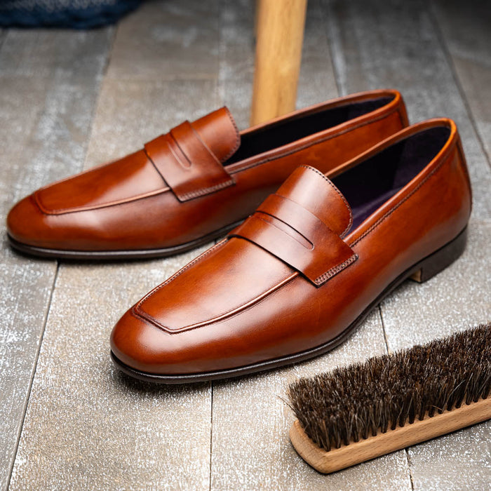 Zelli Tippa Italian Calfskin Penny Loafers, a Classic Cognac Slip-On