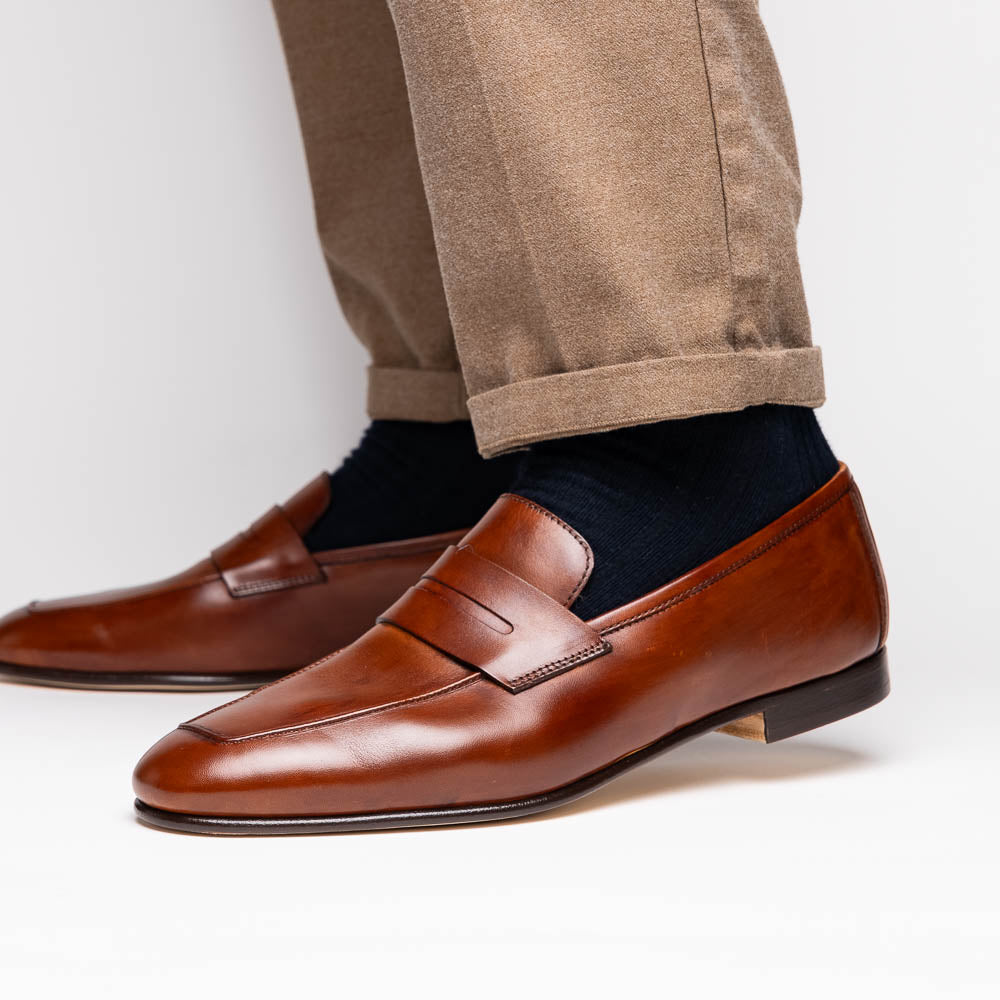 Zelli Tippa Italian Calfskin Penny Loafers, a Classic Cognac Slip-On