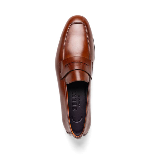 Zelli Tippa Italian Calfskin Penny Loafers, a Classic Cognac Slip-On