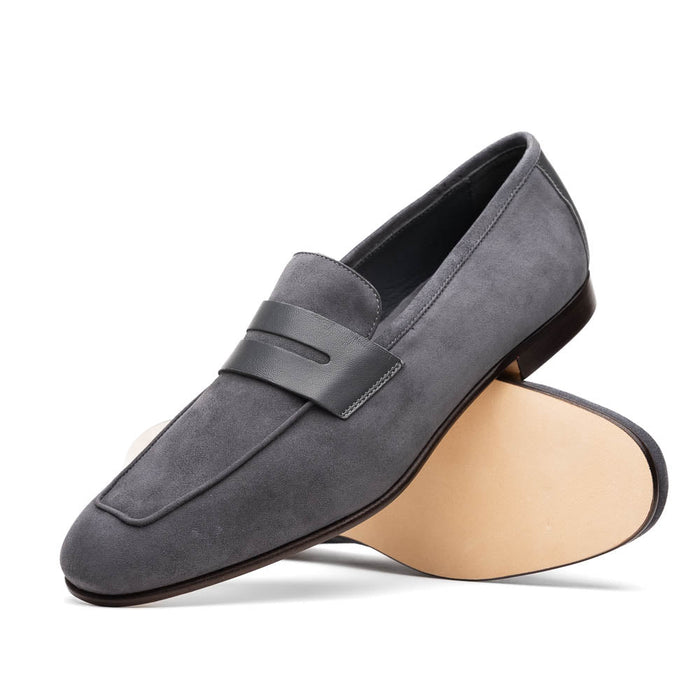 Zelli Tippa Suede and Calfskin Penny Loafers in Grey
