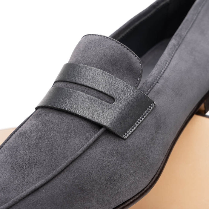 Zelli Tippa Suede and Calfskin Penny Loafers in Grey