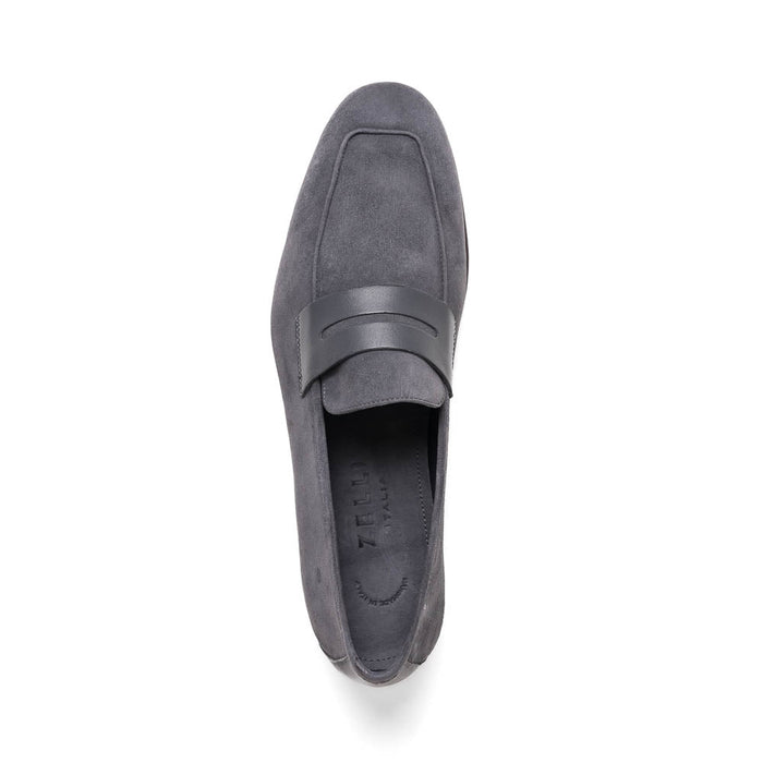 Zelli Tippa Suede and Calfskin Penny Loafers in Grey