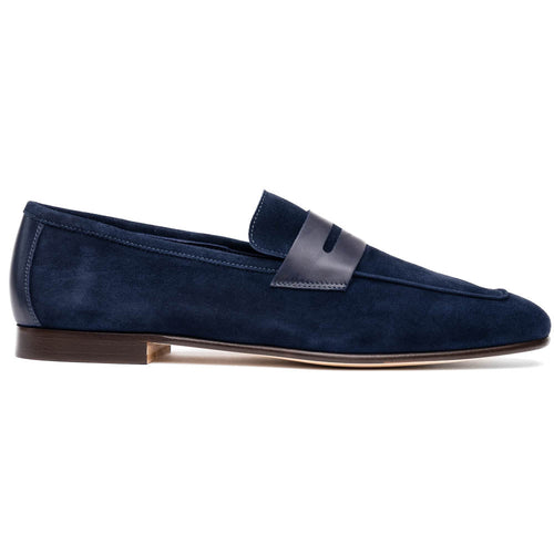Zelli Tippa Suede and Calfskin Slip-On Penny Loafers in Navy