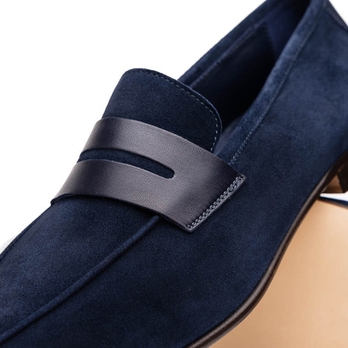 Zelli Tippa Suede and Calfskin Slip-On Penny Loafers in Navy