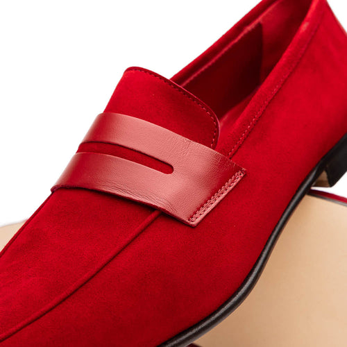 Zelli Tippa Suede and Calfskin Slip-On Penny Loafers in Red