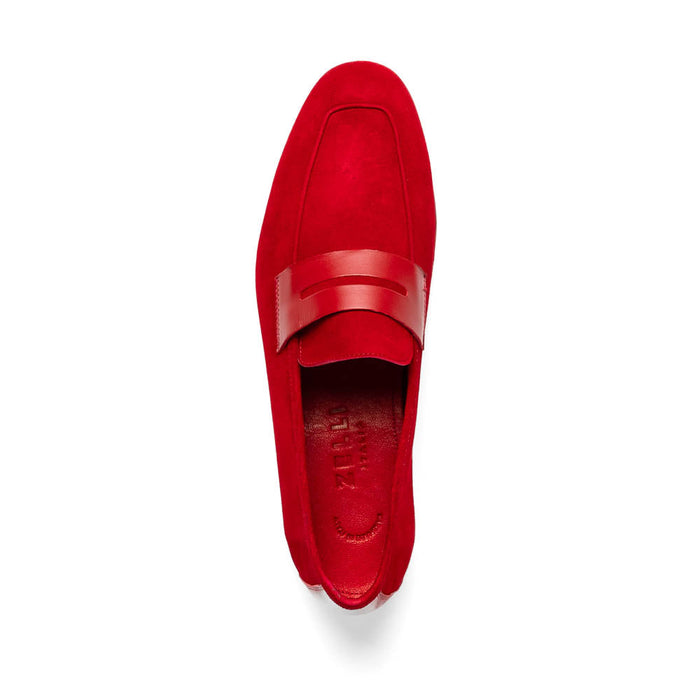 Zelli Tippa Suede and Calfskin Slip-On Penny Loafers in Red
