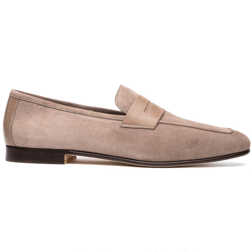 Zelli Tippa Suede and Calfskin Combination Penny Loafers in Taupe