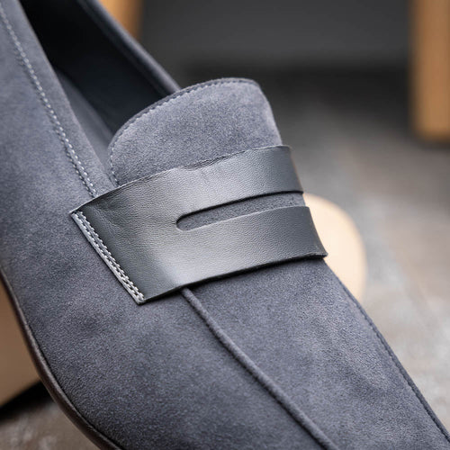 Zelli Tippa Suede and Calfskin Penny Loafers in Grey
