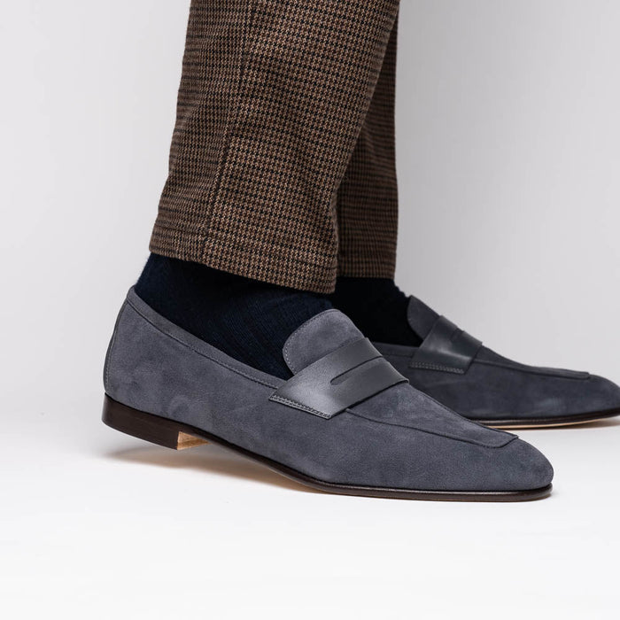 Zelli Tippa Suede and Calfskin Penny Loafers in Grey