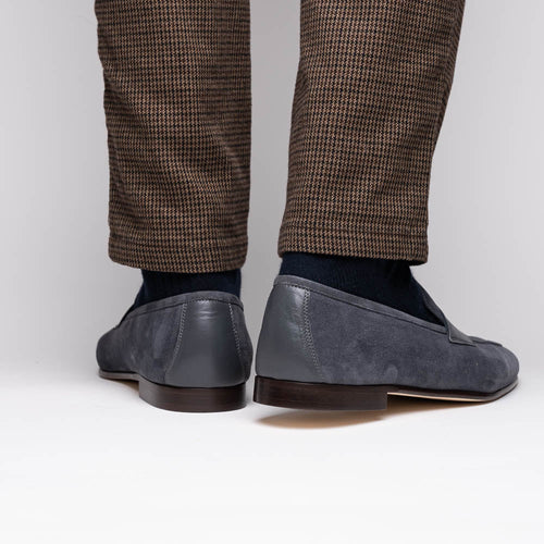 Zelli Tippa Suede and Calfskin Penny Loafers in Grey