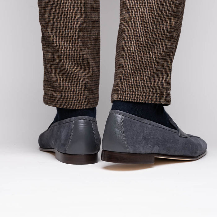 Zelli Tippa Suede and Calfskin Penny Loafers in Grey