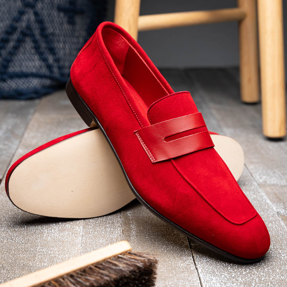Zelli Tippa Suede and Calfskin Slip-On Penny Loafers in Red