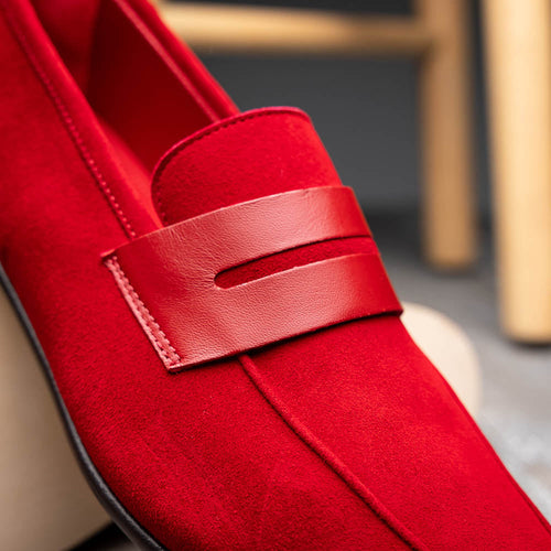 Zelli Tippa Suede and Calfskin Slip-On Penny Loafers in Red