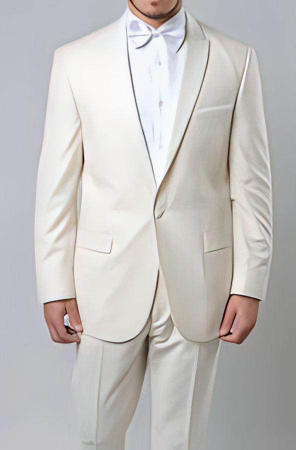 Men's Off White 1 Button Slim Fit Prom Suit by Men'sUSA