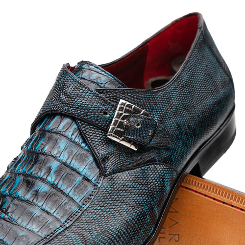 Marco Di Milano Toluca Blue/Black Crocodile & Lizard Monk Strap