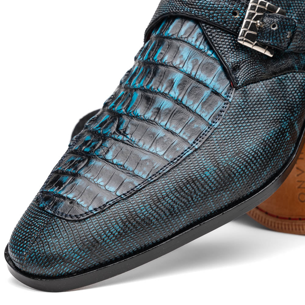Marco Di Milano Toluca Blue/Black Crocodile & Lizard Monk Strap