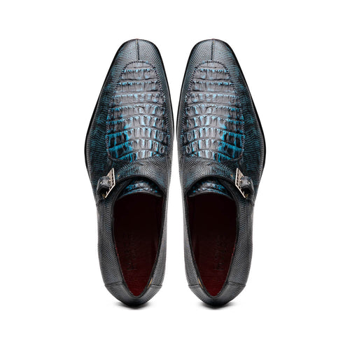 Marco Di Milano Toluca Blue/Black Crocodile & Lizard Monk Strap
