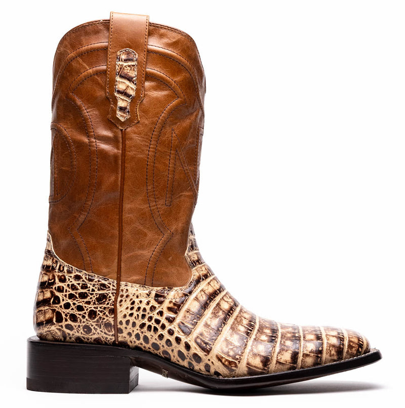Marco Di Milano Tuscon Stone Orix Caiman Crocodile Square Toe Cowboy Boots