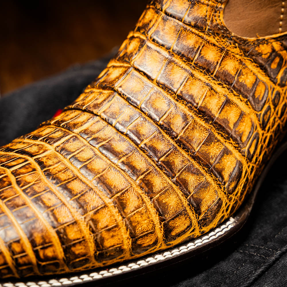 Marco Di Milano Tuscon Mustard Brown Caiman Square Toe Cowboy Boots